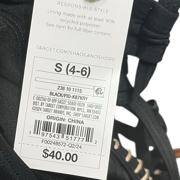 Shade & Shore Black Extra High Leg Bead Detail One Piece Swimsuit, Size S, NWT - Picture 5 of 8